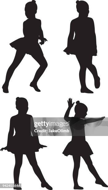 little girl dancers silhouettes - tap dancing stock illustrations