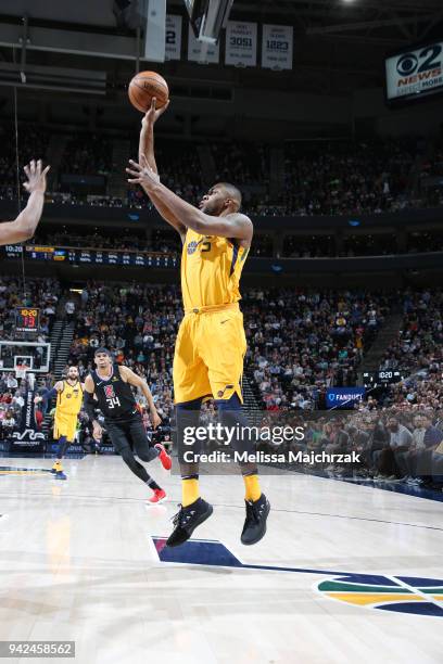 David Stockton of the Utah Jazz shoots the ball during the game against the LA Clippers on April 5, 2018 at vivint.SmartHome Arena in Salt Lake City,...