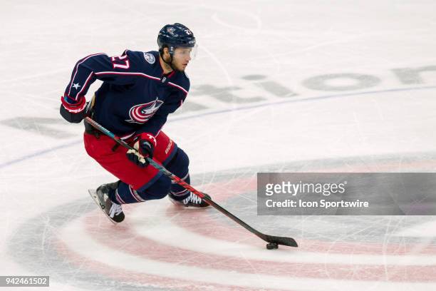Columbus Blue Jackets defenseman Ryan Murray controls the puck in the first period of a game between the Columbus Blue Jackets and the Pittsburgh...