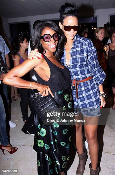 June Ambrose and Rihanna attend Rocawear's 10th Anniversary party at the Rocawear Showroom on August 10, 2009 in New York City.