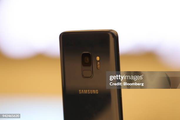 Samsung Electronics Co. Galaxy S9 smartphone is displayed at the company's D'light flagship store in Seoul, South Korea, on Thursday, April 5, 2018....