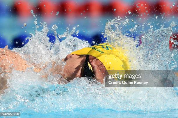 Jack Cartwright of Australia competes during the Men's 4 x 100m Freestyle Relay Heat 2 on day two of the Gold Coast 2018 Commonwealth Games at Optus...