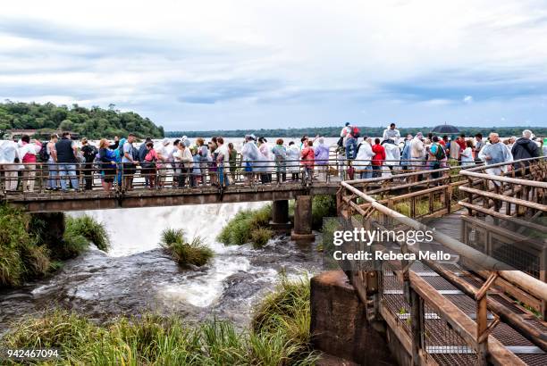 the  large footbridge over iguazu river - garganta del diablo fotografías e imágenes de stock