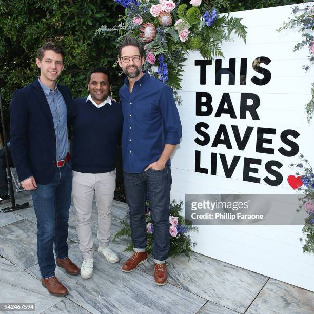 Ryan Devlin, Davi Patel, and Todd Grinnell attend This Bar Saves Lives Press Launch Party at Ysabel on April 5, 2018 in West Hollywood, California.