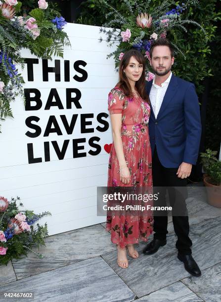 Troian Bellisario and Patrick Adams attend This Bar Saves Lives Press Launch Party at Ysabel on April 5, 2018 in West Hollywood, California.