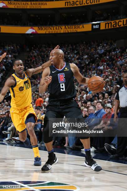 Williams of the LA Clippers handles the ball during the game against the Utah Jazz on April 5, 2018 at vivint.SmartHome Arena in Salt Lake City,...