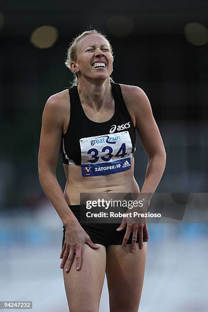 Tamsyn Lewis of Victoria wins Women 400m Open Hurdles during the Zatopek Classic at Olympic Park on December 10, 2009 in Melbourne, Australia.