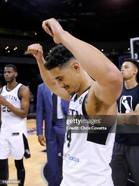 Nick Johnson of the Austin Spurs celebrates a win against the South Bay Lakers during the Conference Finals on April 5, 2018 at H-E-B Center at Cedar...