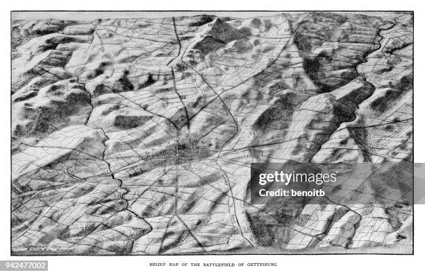 illustrations, cliparts, dessins animés et icônes de carte du relief du champ de bataille de gettysburg - carte en relief