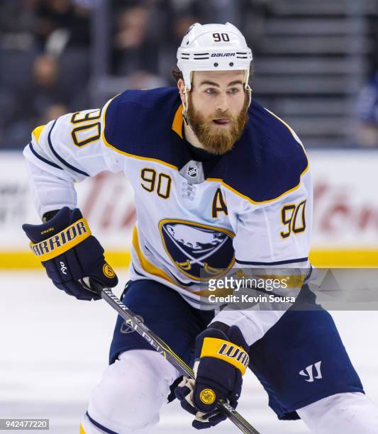 Ryan O'Reilly of the Buffalo Sabres skates against the Toronto Maple Leafs during the third period at the Air Canada Centre on April 2, 2018 in...