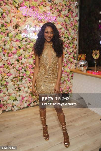 Model Sharam Diniz attends the Winky Lux X Galore Magazine party presenting the Winky Lux spring campaign on April 5, 2018 in New York City.