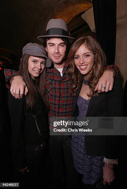 Actors Nina Dobrev, Ian Somerhalder and Kayla Ewell attends the NYLON Guys + AllSaints Holiday Issue Launch and Thirty Seconds to Mars record release...