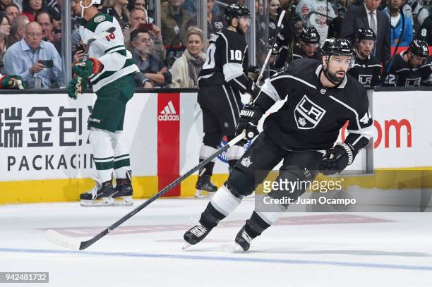 Nate Thompson of the Los Angeles Kings skates on ice during a game against the Minnesota Wild at STAPLES Center on April 5, 2018 in Los Angeles,...
