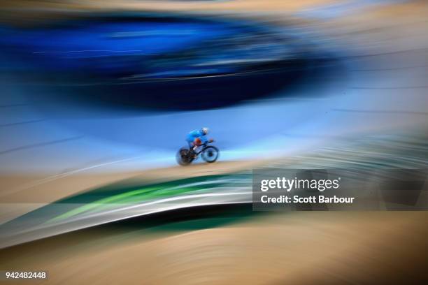 Amritha Reghunath of India competes in the Women's 3000m Individual Pursuit Qualifying during the Cycling on day two of the Gold Coast 2018...