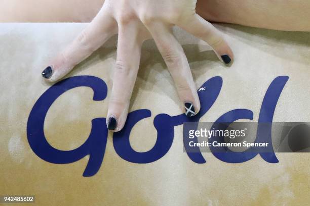 Cara Kennedy of Scotland competes in the beam during the Gymnastics Artistic Women's Team Final and Individual Qualification on day two of the Gold...