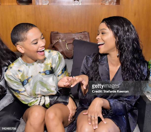 Kiersey Clemons and Aijona Alexus attend the H&M celebration of 2018 Conscious Exclusive collection at John Lautner's Harvey House on April 5, 2018...