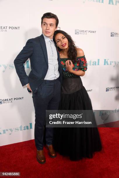 Nick Robinson and Rosario Dawson attend the Premiere Of Netflix's "Krystal" at ArcLight Hollywood on April 5, 2018 in Hollywood, California.