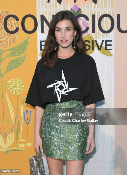 Rainey Qualley attends the H&M celebration of 2018 Conscious Exclusive collection at John Lautner's Harvey House on April 5, 2018 in Los Angeles,...