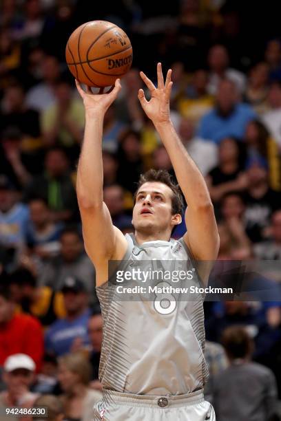 Nemanja Bjelica of the Minnesota Timberwolves puts up a shot against the Denver Nuggets at the Pepsi Center on April 5, 2018 in Denver, Colorado....