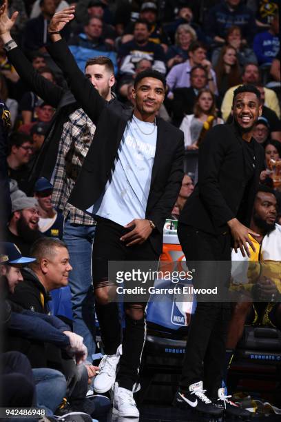 Gary Harris of the Denver Nuggets reacts to a play during the game against the Minnesota Timberwolves on April 5, 2018 at the Pepsi Center in Denver,...