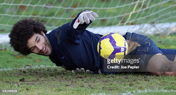 David James makes a save during a Portsmouth FC training session at their Eastleigh training ground on December 10, 2009 in Eastleigh, England.