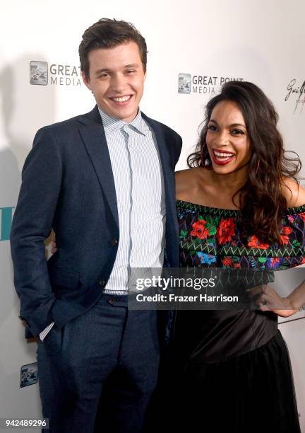 Nick Robinson and Rosario Dawson attend the Premiere Of Netflix's "Krystal" at ArcLight Hollywood on April 5, 2018 in Hollywood, California.