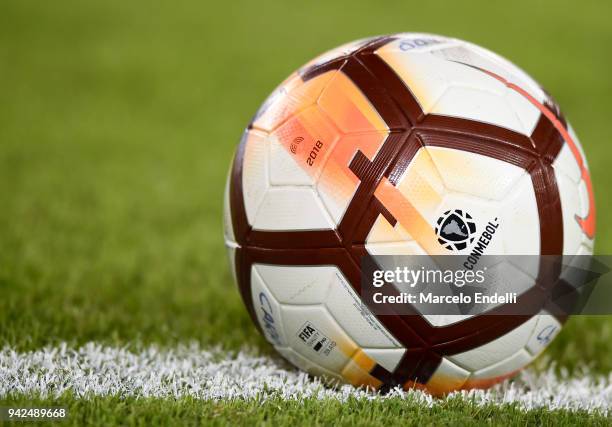 Detail of Official ball during a Copa CONMEBOL Libertadores match between River Plate and Independiente Santa Fe at Estadio Monumental Antonio...