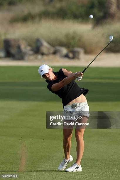 Melissa Reid of England plays her second shot at the 16th hole during the second round of the Dubai Ladies Masters, on the Majilis Course at the...