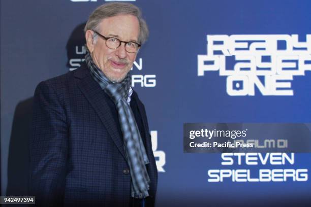 Director Steven Spielberg poses during a photocall ahead of the premiere of his last movie 'Ready Player One'.
