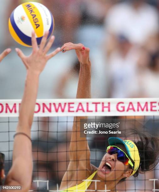 Taliqua Clancy of Australia competes during the Beach Volleyball women Preliminary - Pool A match between Mariafe Artacho del Solar and Taliqua...