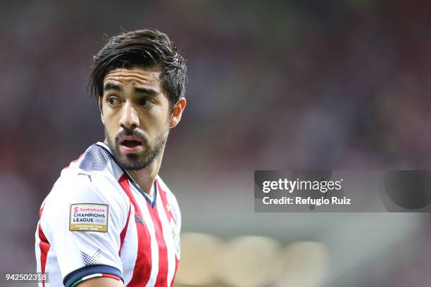 Rodolfo Pizarro of Chivas looks on during the semifinal match between Chivas and New York RB as part of the CONCACAF Champions League at Akron...