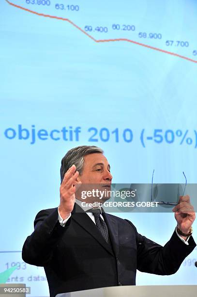 Transport commissioner Antonio Tajani gives a press conference on road safety on December 2, 2009 at EU headquarters in Brussels. AFP PHOTO GEORGES...