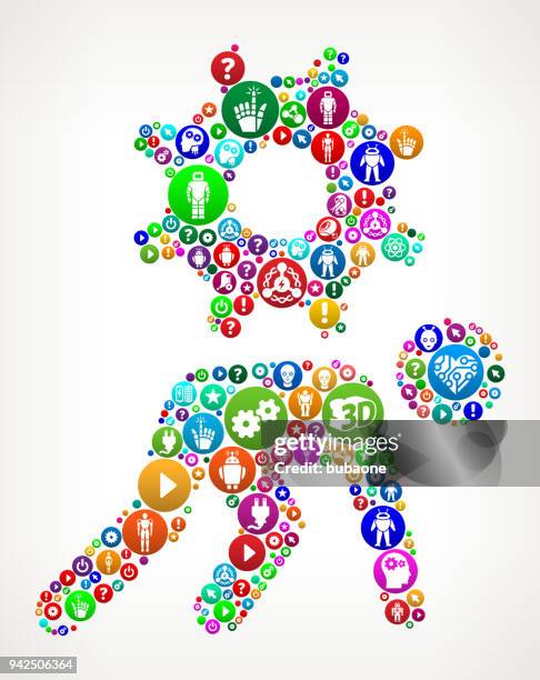 stick figure pushing gear vector icon pattern background - exoskeleton stock illustrations