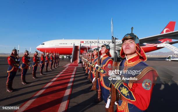 Turkish Prime Minister Binali Yildirim's plane landed at the airport in Ulaanbaatar, Mongolia on April 6, 2018.