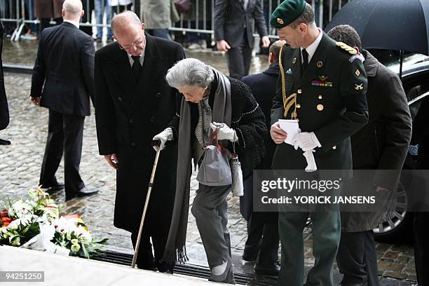 Belgium's Queen Fabiola arrives for the funeral ceremony of Prince Alexandre of Belgium, the half-brother of King Albert II and late King Baudouin of...