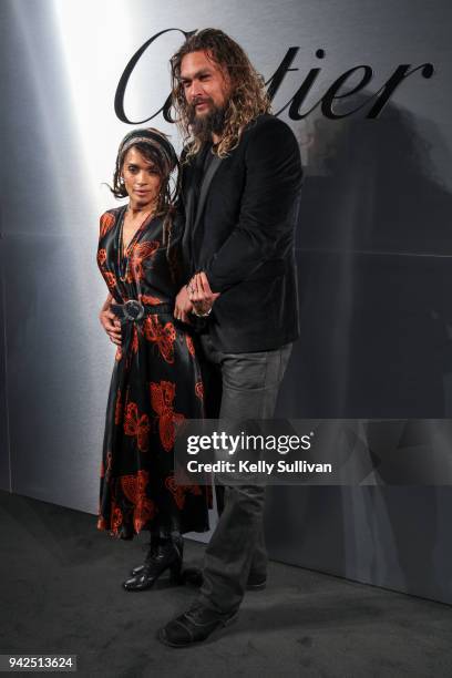 Actors Lisa Bonet and Jason Momoa arrive on the red carpet for the Santos de Cartier Watch Launch at Pier 48 on April 5, 2018 in San Francisco,...