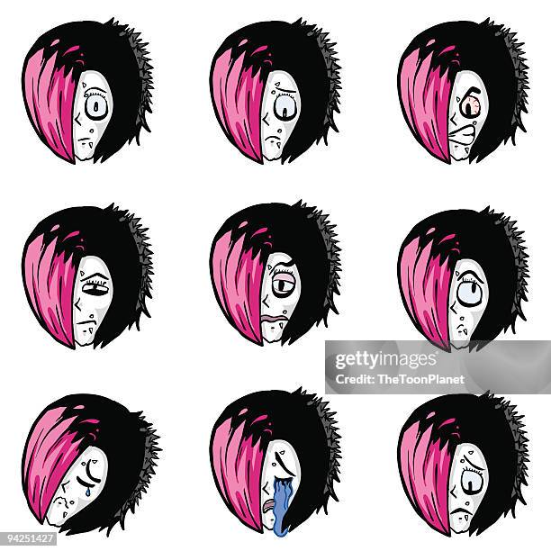 illustrazioni stock, clip art, cartoni animati e icone di tendenza di emo carattere modello di foglio (espressione - emo