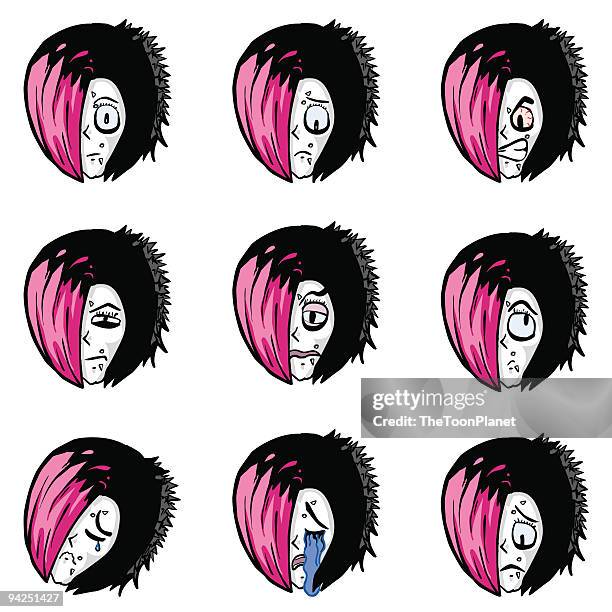 emo character model sheet (expressions) - emo stock illustrations
