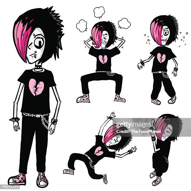 emo character model sheet (actions) - emo stock illustrations
