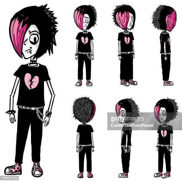 emo character model sheet (views) - character sheet stock illustrations