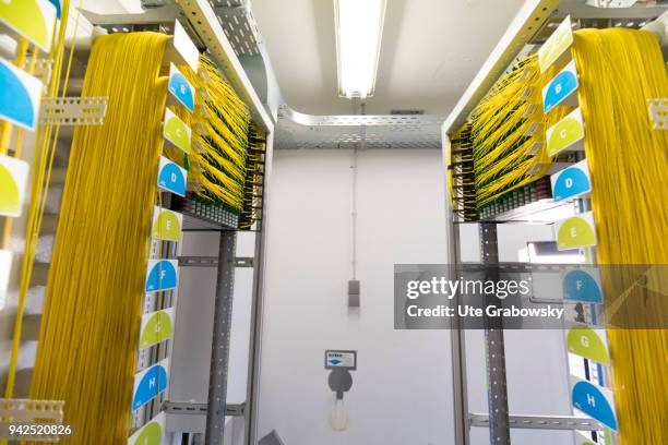 March 14: Distribution POP of fiber optic cables at Deutsche Glasfaser in a FTTH process on March 14, 2018 in BRAMSCHE, GERMANY.