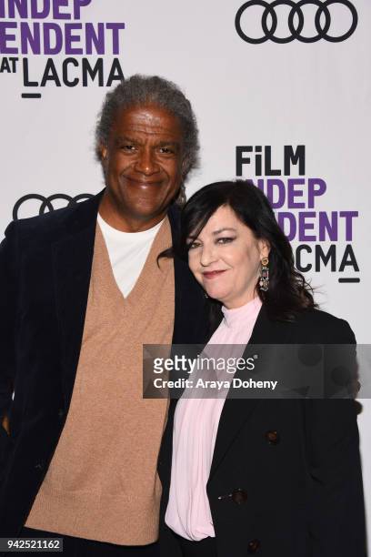 Elvis Mitchell and Lynne Ramsay attend the Film Independent at LACMA hosts special screening of "You Were Never Really Here" at Bing Theater At LACMA...