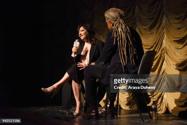 Lynne Ramsay and Elvis Mitchell attend the Film Independent at LACMA hosts special screening of "You Were Never Really Here" at Bing Theater At LACMA...