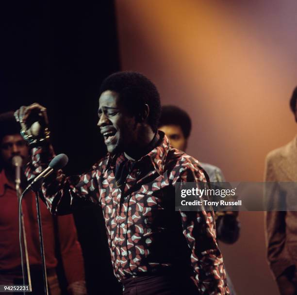 American singer Al Green performs on a BBC television show in 1973.