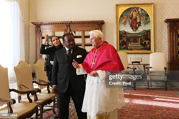 Pope Benedict XVI meets with President of Gabon Ali Bongo Ondimba and his wife on December 10, 2009 in Vatican City, Vatican.