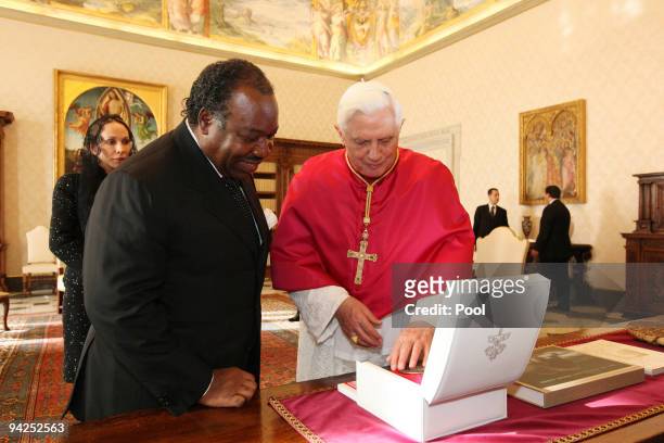 Pope Benedict XVI meets with President of Gabon Ali Bongo Ondimba and his wife on December 10, 2009 in Vatican City, Vatican.