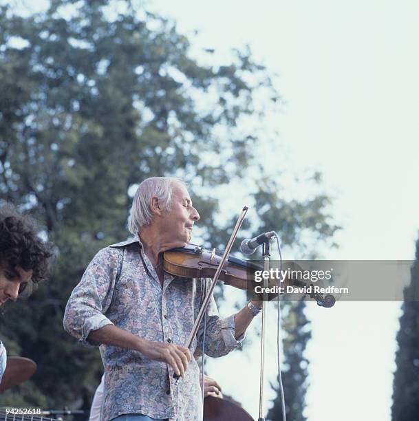 French jazz violinist Stephane Grappelli performs on stage at the Nice Jazz Festival held in Nice, France in July 1978.