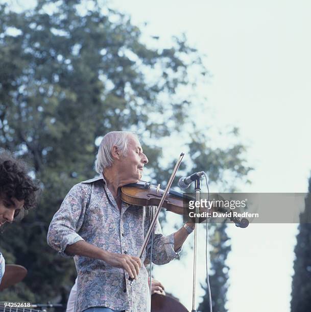 French jazz violinist Stephane Grappelli performs on stage at the Nice Jazz Festival held in Nice, France in July 1978.