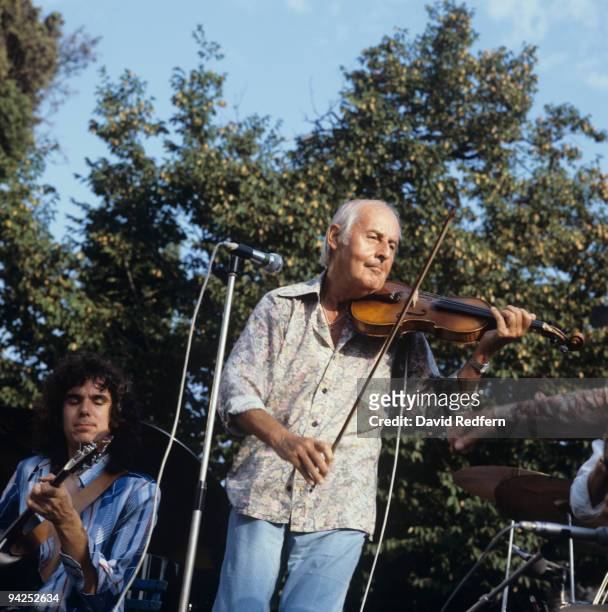 French jazz violinist Stephane Grappelli performs on stage at the Nice Jazz Festival held in Nice, France in July 1978.