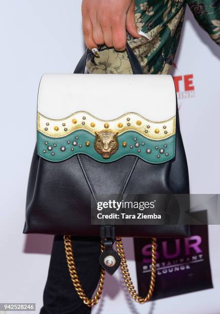 Fashion designer/tv personality Matt Sarafa, purse detail, attends West Hollywood Lifestyle Magazines celebration of their spring 2018 issue on April...